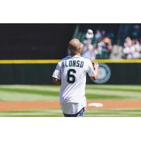 Seattle Sounders FC Midfielder Osvaldo Alonso at a Mariners game