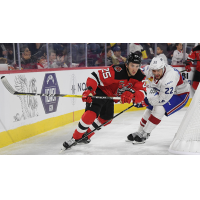 Binghamton Devils RW Nick Lappin (25) works against the Laval Rocket