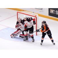 Prince George Cougars defend the goal vs. the Medicine Hat Tigers