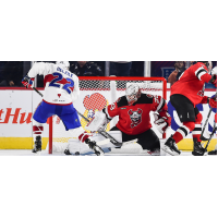 Binghamton Devils goaltender Mackenzie Blackwood stops the Laval Rocket