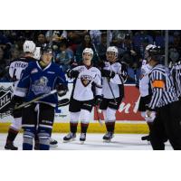 Vancouver Giants celebrate a Brayden Watts goal against the Victoria Royals