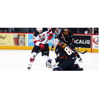 Binghamton Devils C Brett Seney vs. Cleveland Monsters goaltender Matiss Kivlenieks