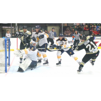 Cam Brown of the Wheeling Nailers (21) scores against the Norfolk Admirals