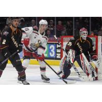 Cleveland Monsters goaltender Jean-Francois Berube against the Grand Rapids Griffins