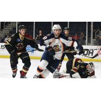 Greenville Swamp Rabbits forward Thomas Ebbing against a trio of Atlanta Gladiators