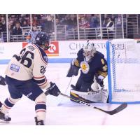 Norfolk Admirals goaltender Ty Reichenbach makes a save against the South Carolina Stingrays