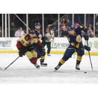 Norfolk Admirals defenseman TJ Melancon (right) vs. the Atlanta Gladiators