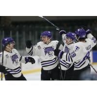 Tri-City Storm celebrate against the Omaha Lancers