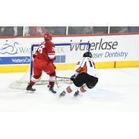 Adam Miller of the Allen Americans scores against the Kansas City Mavericks