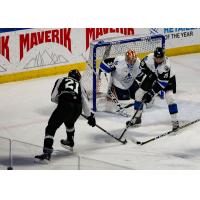 Austin Carroll of the Utah Grizzlies (21) eyes the goal vs. the Wichita Thunder