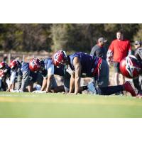 Memphis Express players stretching at the team's first practice