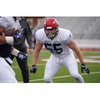 Davis Tull eyes a ballcarrier at Memphis Express practice