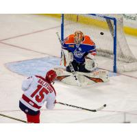 Allen Americans forward Dante Salituro scores against the Wichita Thunder