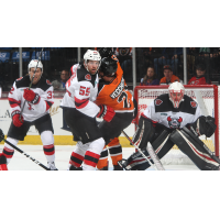 Binghamton Devils defenseman John Ramage (55) and the Binghamton defense takes on the Lehigh Valley Phantoms