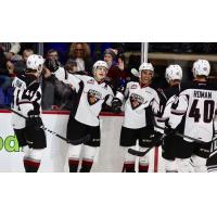 Brayden Watts and the Vancouver Giants celebrate Watts' goal