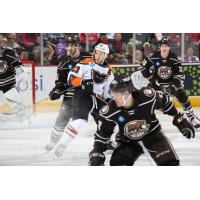 Lehigh Valley Phantoms LW Taylor Leier in the midst of the Hershey Bears