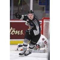 Vancouver Giants defenceman Bowen Byram celebrates a goal against the Kamloops Blazers