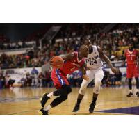 Cape Breton Highlanders guard Olu Famutimi drives against the KW Titans