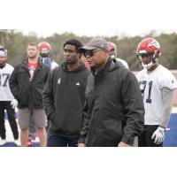 Memphis Express Head Coach Mike Singletary addresses the team at practice