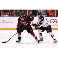 Vancouver Giants centre Justin Sourdif (left) against the Tri-City Americans