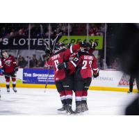 Vancouver Giants celebrate a goal against the Spokane Chiefs