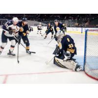 Norfolk Admirals goaltender Ty Reichenbach stops a shot against the Greenville Swamp Rabbits