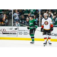 Texas Stars defenseman Connor Carrick celebrates his goal against the Stockton Heat