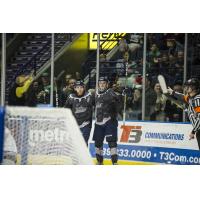 Michael Neville of the Florida Everblades (right) started the scoring for Florida against the Jacksonville IceMen