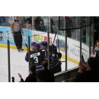 Tri-City Storm celebrate a goal against the Youngstown Phantoms