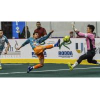 St. Louis Ambush goalkeeper Paulo comes out to challenge the Florida Tropics