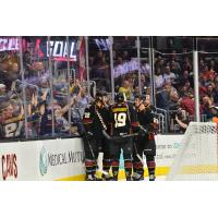 Cleveland Monsters celebrate a goal against the Chicago Wolves