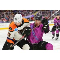 Lehigh Valley Phantoms defenseman Mark Friedman (left) against the Cleveland Monsters