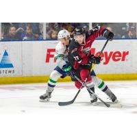 Vancouver Giants defenceman Seth Bafaro (right) vs. the Seattle Thunderbirds