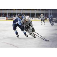 Charlie Sampair of the San Antonio Rampage (right) fights for ice against Milwaukee Admirals forward Justin Kirkland