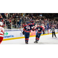 Bode Wilde and the Saginaw Spirit celebrate a goal