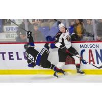 Vancouver Giants left wing Owen Hardy gets the better of a collision against the Victoria Royals