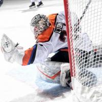 Lehigh Valley Phantoms goaltender Alex Lyon with a glove save