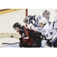 Vancouver Giants right wing Jared Dmytriw scores against the Victoria Royals