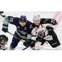 Vancouver Giants captain Jared Dmytriw (right) vs. the Seattle Thunderbirds