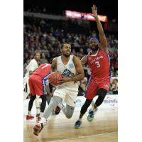 Halifax Hurricanes guard Tyler Thornton drives vs. the Cape Breton Highlanders