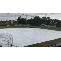 The tarp over the infield at Hank Aaron Stadium, home of the Mobile BayBears