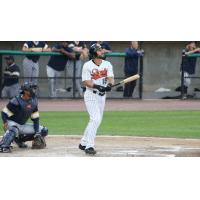 Rey Fuentes of the Long Island Ducks watches his grand slam