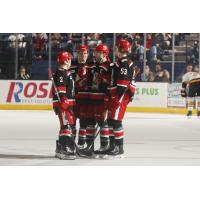 Grand Rapids Griffins huddle on the ice