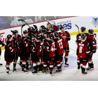 Vancouver Giants celebrate their shootout win over the Swift Current Broncos