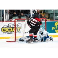 Ethan Browne of the Prince George Cougars scores against the Victoria Royals