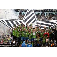Seattle Sounders FC celebrate their MLS Cup title in front of their fans