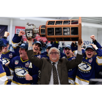 Sioux Falls Stampede Head Coach Scott Owens celebrates a Clark Cup Championship