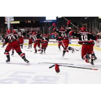 Grand Rapids Griffins celebrate the 2017 Calder Cup-clincher