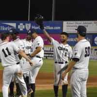 Somerset Patriots celebrate a win