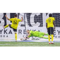 Indy Eleven goalkeeper Evan Newton makes a stop vs. Pittsburgh Riverhounds SC